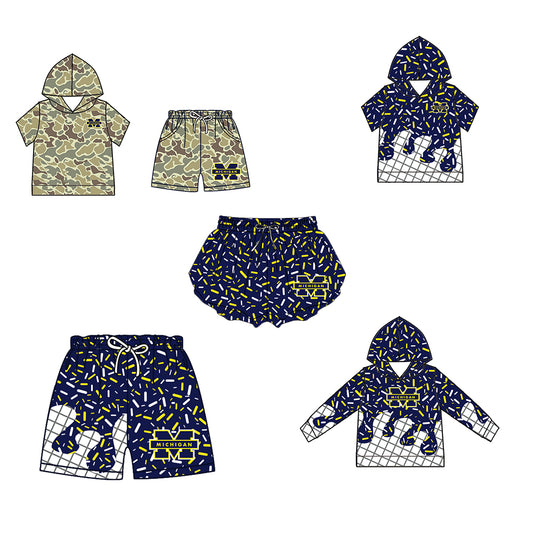Custom moq 5 mix size milk silk summer teams Camo Hooded Short Sleeve Top Shorts Set Ice Cream Drips Hooded Top with Matching Shorts For Kids