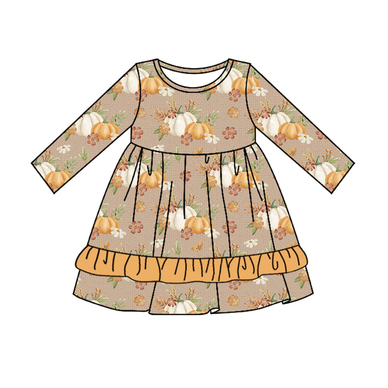8.7 custom each style moq 5eta 4-6week Sibling Sister pumpkin floral baby boys sets and dress and rompers match family design