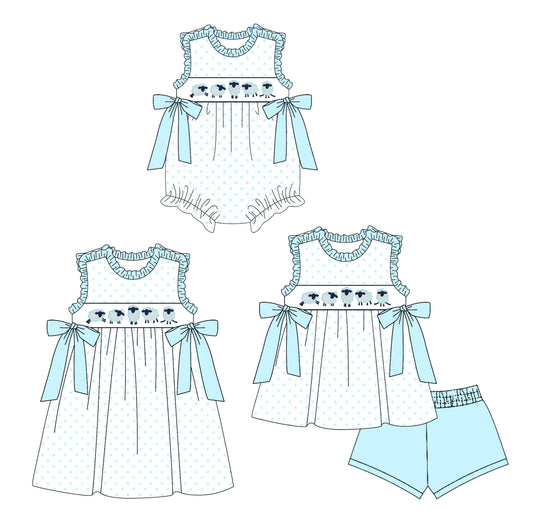 4.10 custom each style moq 5eta 4-6week Sibling Sisters sheep baby girl short sleeve shorts sets and dress and rompers match family design