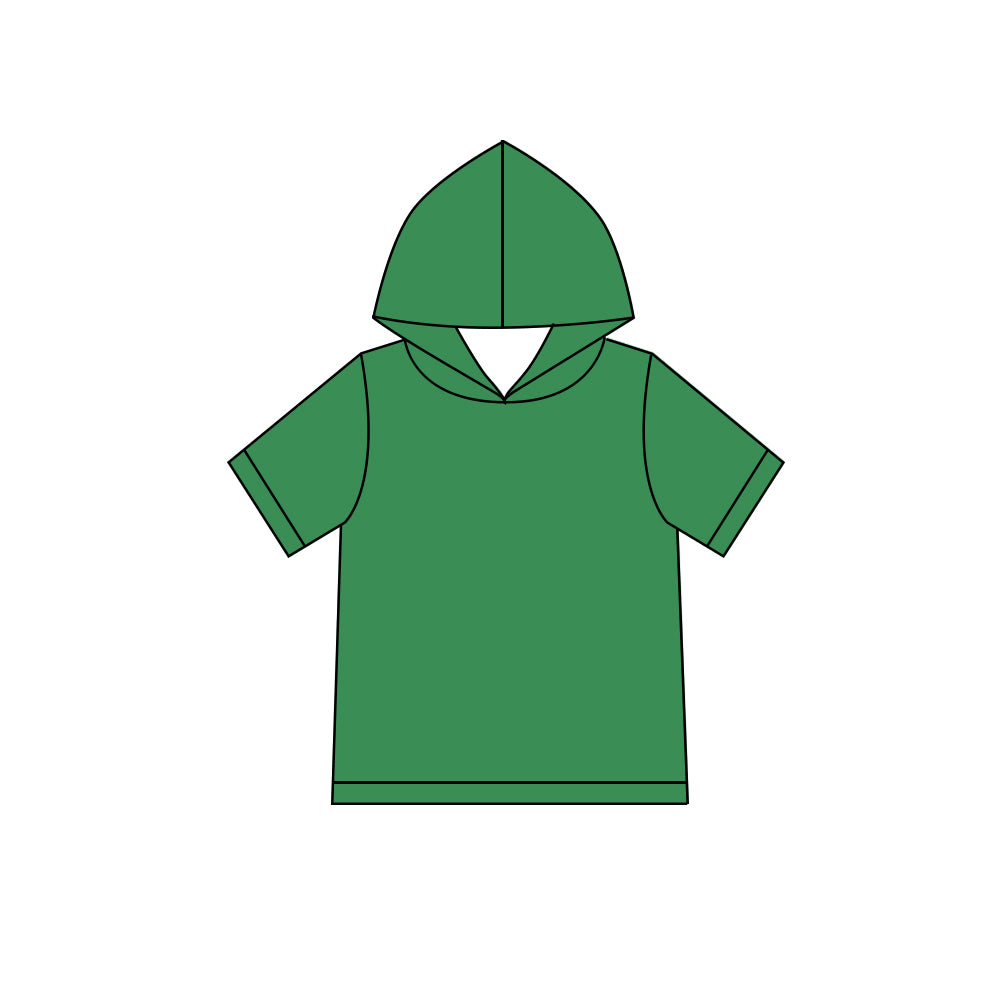 Custom moq 5 boys Blank Cotton Short Sleeve Hooded Top Forest Green Short Sleeve Hooded Top
