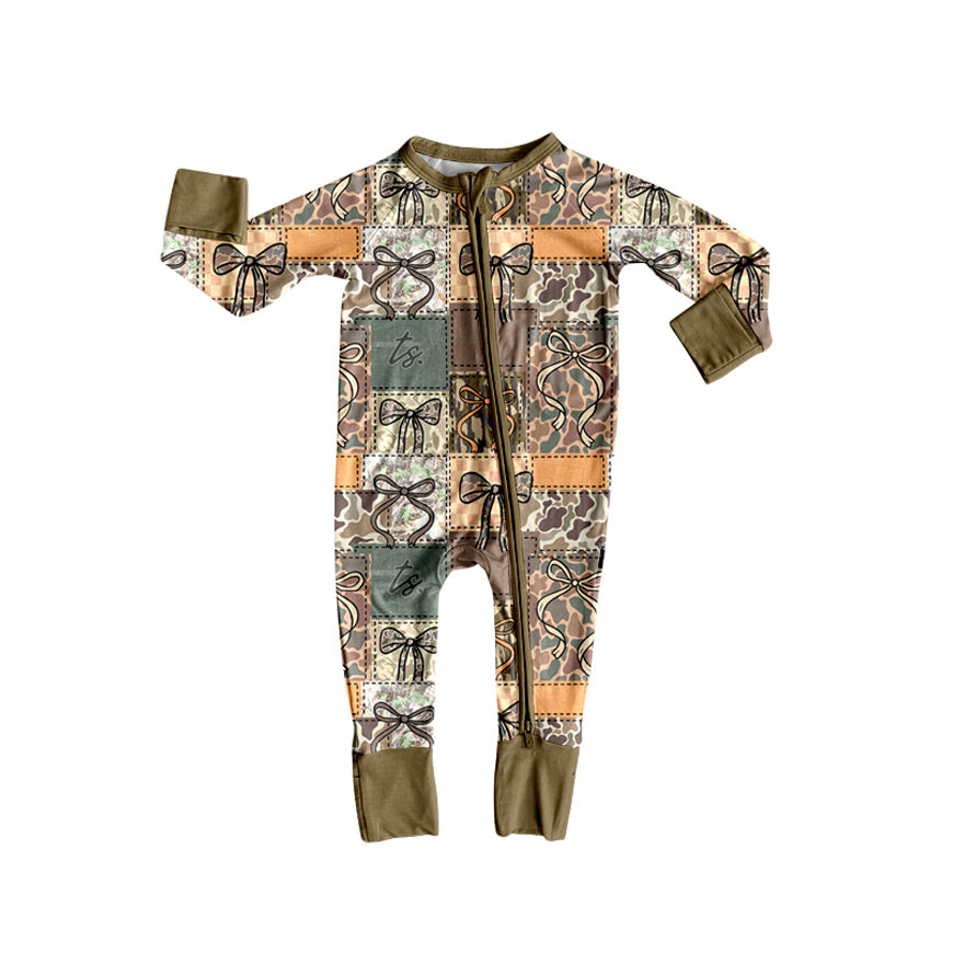 25.8.29 custom each style moq 5eta 4-6week Sibling Sisters camouflage bow baby girl long sleeve pants sets and dress and rompers match family design