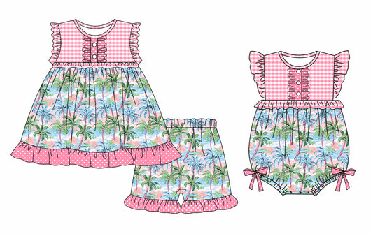 3.13 custom each style moq 5eta 4-6week Sibling Sister baby girl short sleeve shorts sets and romper match design