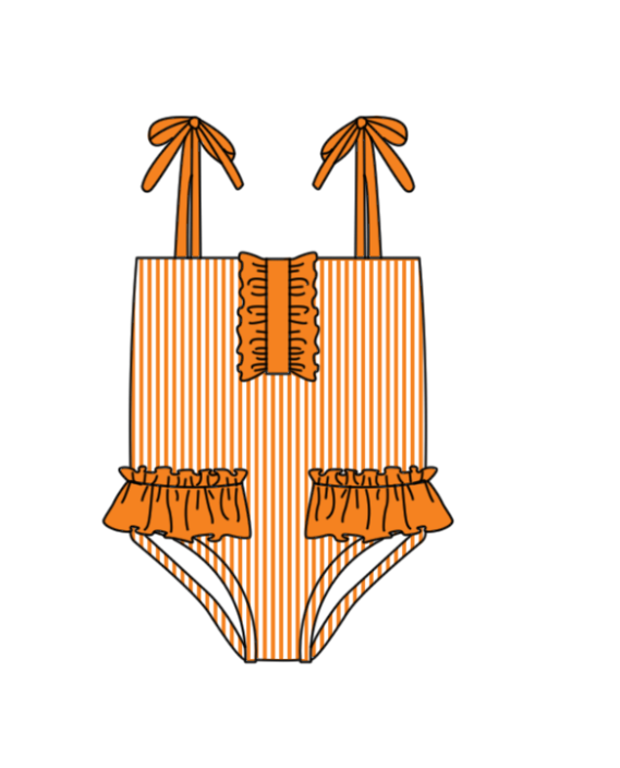Custom moq 5 mix size milk silk summer teams baby girl boys clothes Orange Two-Piece Swimsuit Set One Piece Swimsuits boy swim trunks