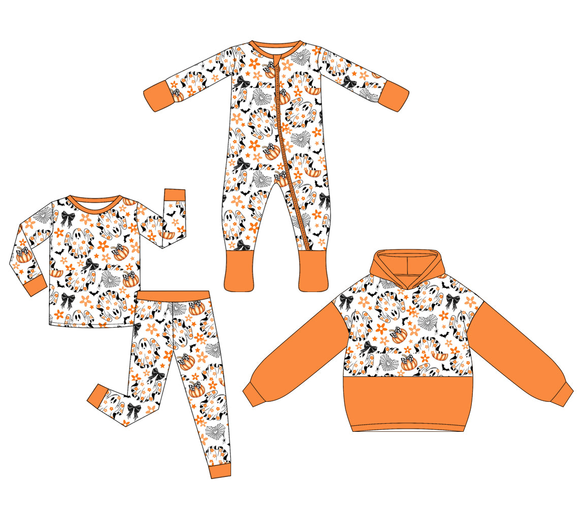 25.5.10 custom each style moq 5eta 4-6week Sibling Sisters ghost floral bow baby girl long sleeve pants sets and rompers and tops match family design