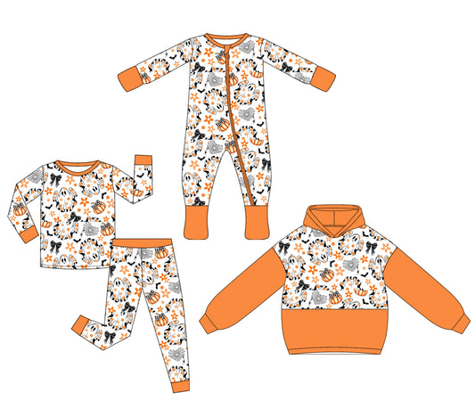 25.5.10 custom each style moq 5eta 4-6week Sibling Sisters ghost floral bow baby girl long sleeve pants sets and rompers and tops match family design