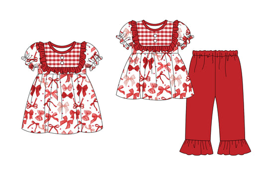 25.9.24 custom each style moq 8 eta 6-8week Sibling Sisters bow baby girl short sleeve pants sets and dress match family design