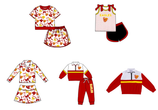Custom moq 5 mix size milk silk summer teams Girls Red Polka Dot Top Shorts Set Top Skirt Short Set Zipper Pullover Pants Set