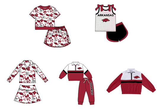 Custom moq 5 mix size summer teams Girls Red  Polka Dot Top Shorts Set Top Skirt Short Set Zipper Pullover Pants Set