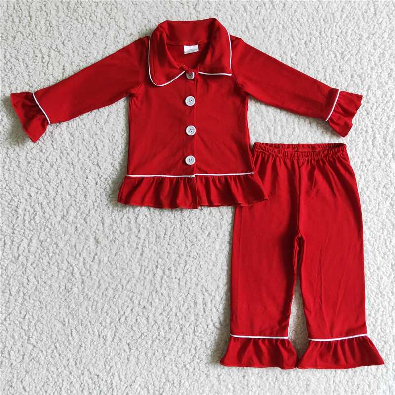 Baby Girls boys Christmas style solid red buttoned pajama set Family siblings set