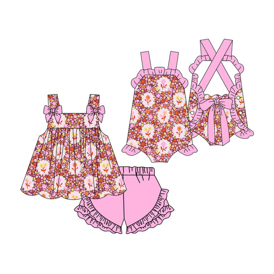 3.3 Custom moq 5 mix size Sibling Baby Girl's Sleeveless Top And Pink Shorts Set Cute Romper for Summer
