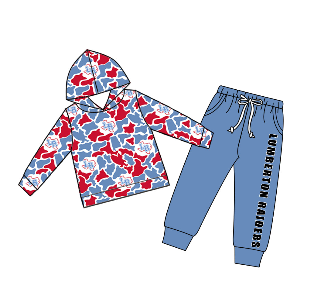 Custom moq 5 mix size teams Baby Boy Camouflage Long Sleeve Hoodie Top Drawstring Pants with Pockets Set