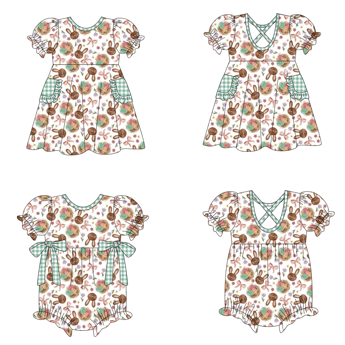 26.1.19 custom each style moq 5 eta 6-8week Sibling Sister bunny bow baby short sleeve romper and dress match design