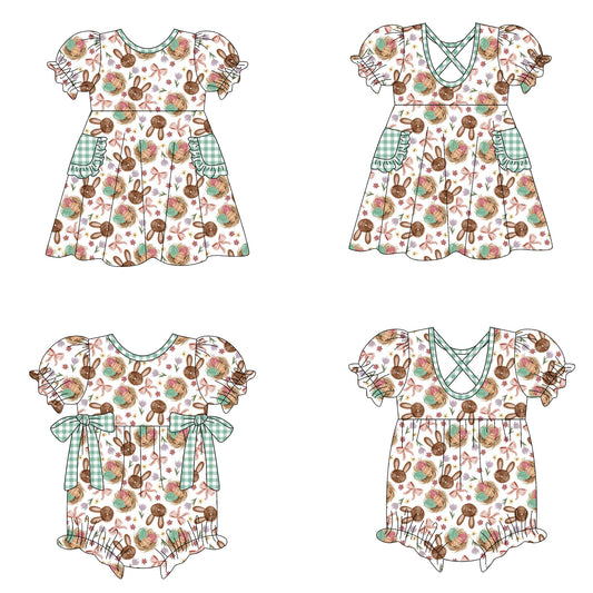 26.1.19 custom each style moq 5 eta 6-8week Sibling Sister bunny bow baby short sleeve romper and dress match design