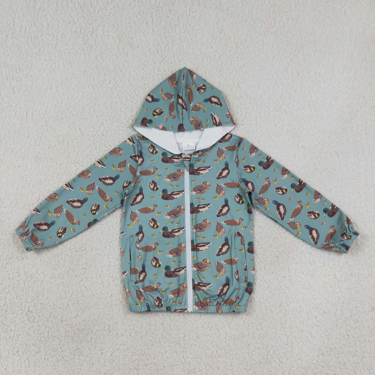 NEW RTS NO MOQ milk silk BT1818 Baby Boys Green Duck Hunting Zip Pocket Hoodie Jacket Tops