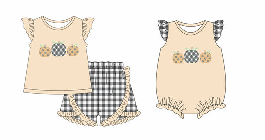 25.5.25 custom each style moq 5eta 4-6week Sibling Sisters pumpkin baby girl short sleeve shorts sets and rompers match family design