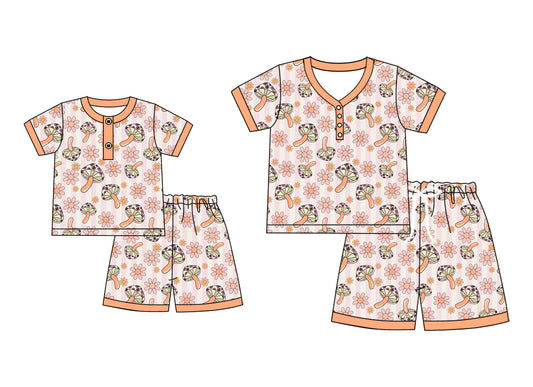 4.25 custom each style moq 5eta 4-6week Sibling Sister floral short sleeve shorts sets and adult sets match design