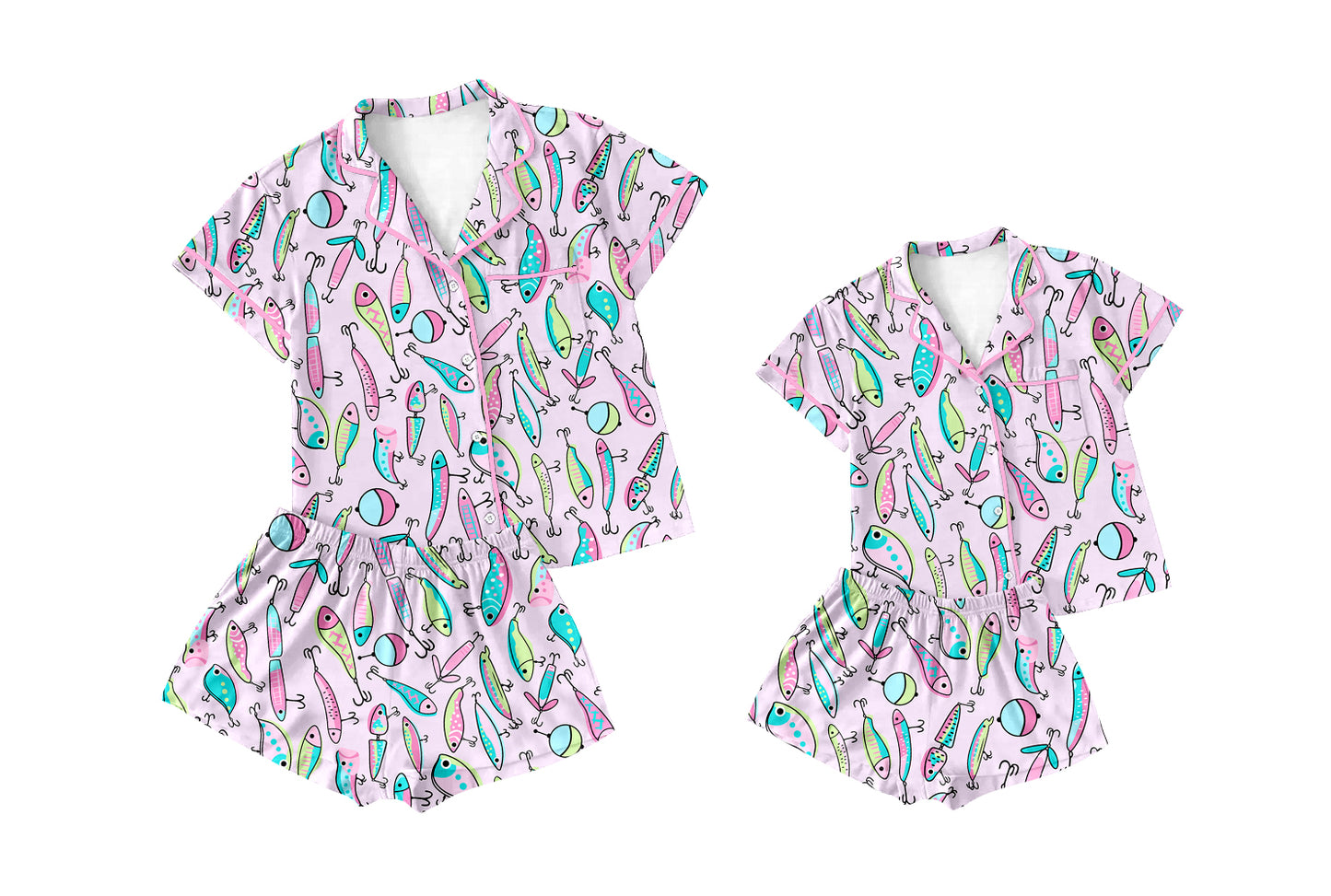 11.15 custom each style moq 5eta 4-6week Sibling Sister fish baby boys short sleeve shorts sets and adult sets match design