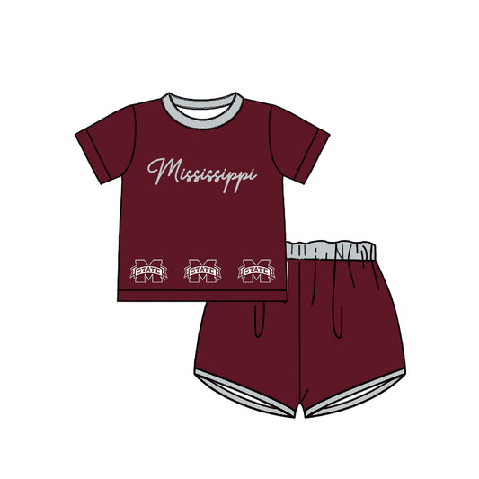 Custom moq 5 each style eta 6-8weeks baby boy clothes team dark red short sleeve shorts sets-25.10.14
