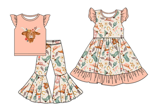 5.6 custom each style moq 5eta 4-6week Sibling Sister boots hat catcus baby girl pants sets and dress match family design