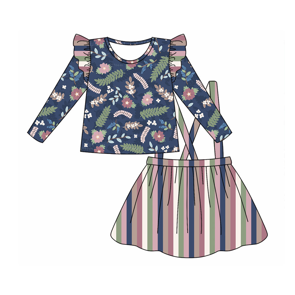 7.5 custom each style moq 5eta 4-6week Sibling Sister floral navy blue baby girls sets and dress and rompers match family design