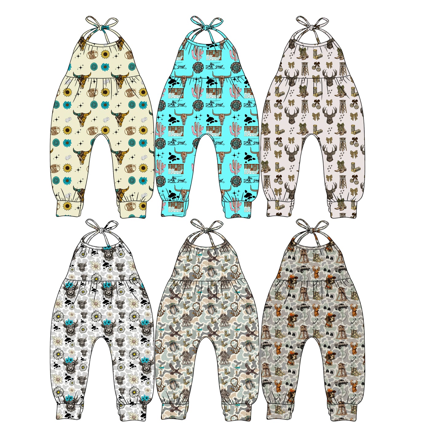 Custom moq 5 mix size Sibling Baby Girls Sleeveless Jumpsuit with Bull Head Print Baby Girl Outfit for Summer
