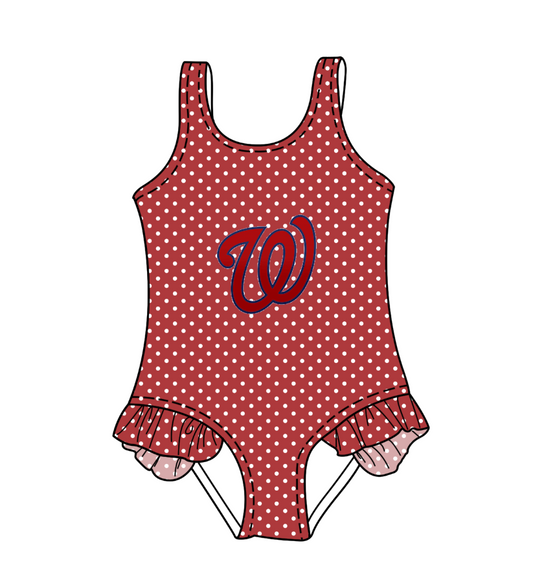 Custom moq 5 mix size milk silk summer teams Red Baby Girl Sleeveless Polka Dot Lace Onesie Swimsuit Cute Summer Beachwear for Little Girls