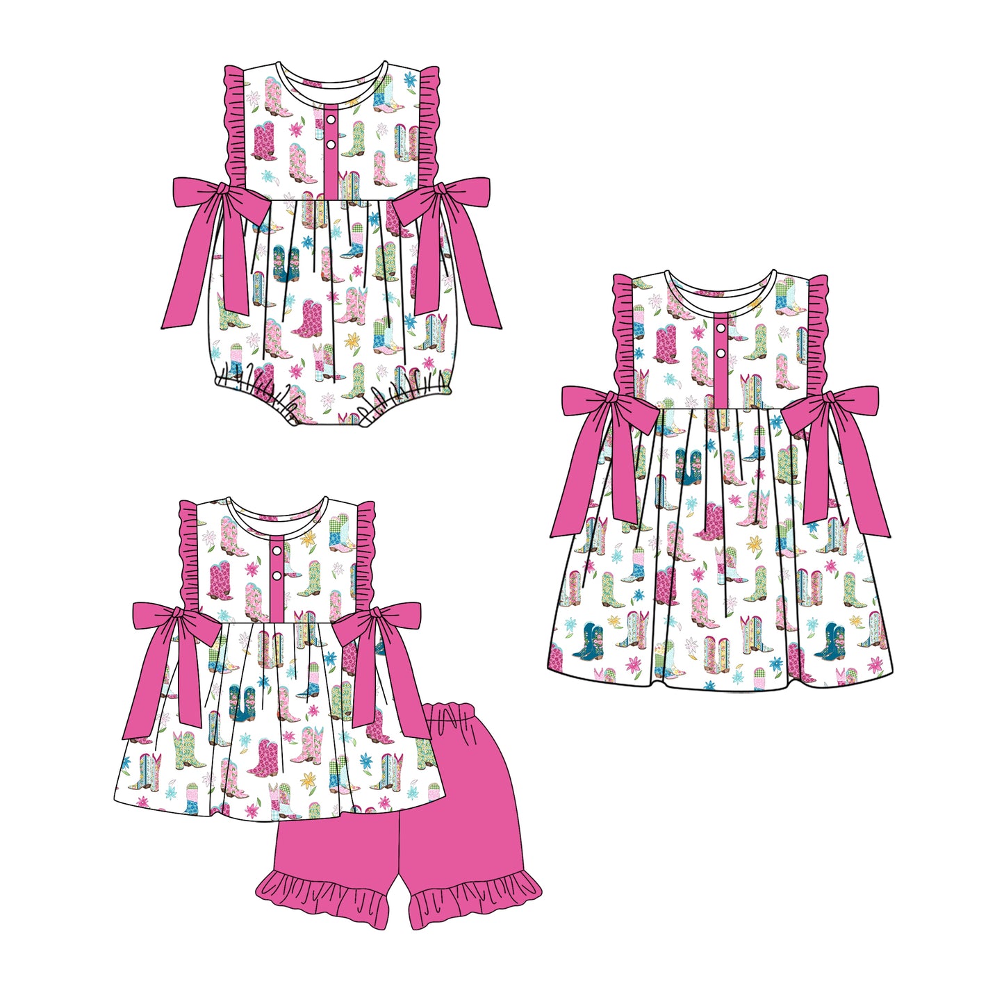 3.6 Custom moq 5 mix size Sibling Baby Girl's Sleeveless Top With Bow And Pink Short Set Matching Romper Dress for Summer