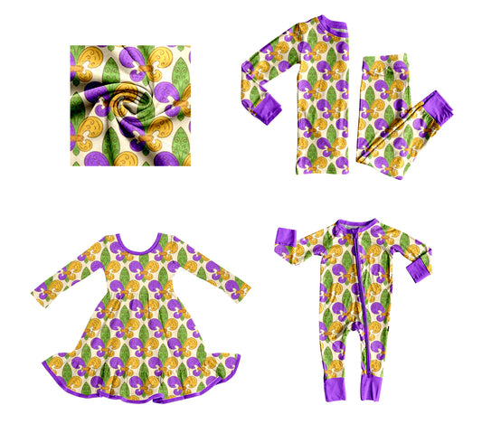 25.9.5 custom each style moq 5eta 4-6week Sibling Sisters mardi gras baby girl long sleeve pants sets and dress and rompers match family design