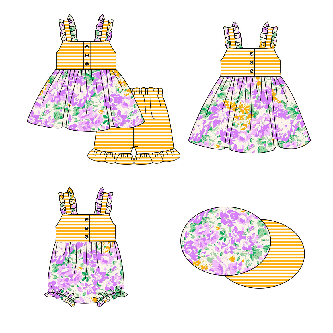 1.16 custom each style moq 5eta 4-6week Sibling Sisters floral baby girl short sleeve shorts sets and dress and rompers match family design