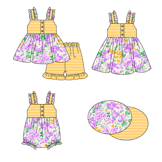 1.16 custom each style moq 5eta 4-6week Sibling Sisters floral baby girl short sleeve shorts sets and dress and rompers match family design