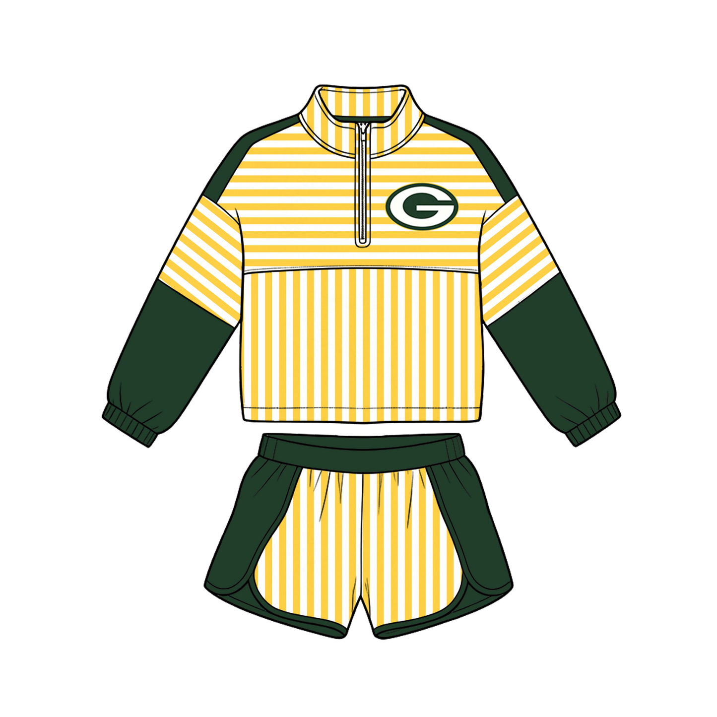custom moq 5 mix size MSD072406 Baby Girls Stripe Zip Pullover Long Sleeve Top Shorts Team Sets