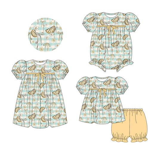 25.5.28 custom each style moq 5eta 4-6week Sibling Sisters bow floral baby girl short sleeve shorts sets and dress and rompers match family design