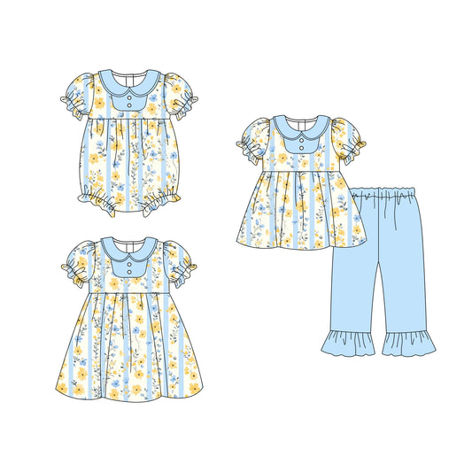 25.10.18 custom each style moq 5 eta 6-8week Sibling Sisters floral baby girl short sleeve pants sets and dress and rompers match family design