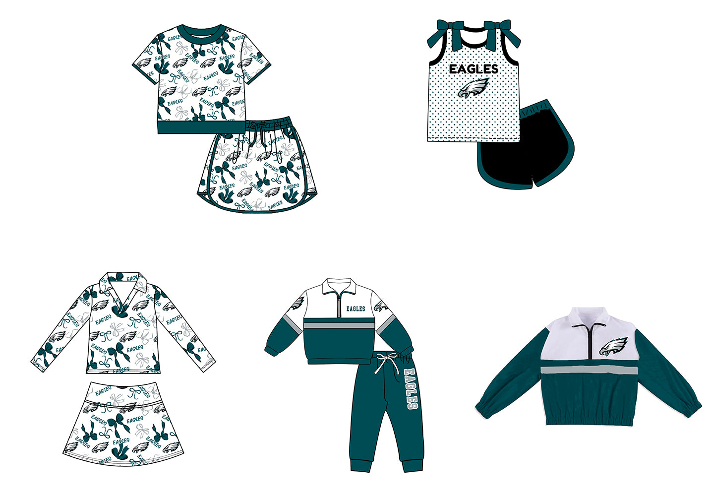 Custom moq 5 mix size milk silk summer teams Girls Green Polka Dot Top Shorts Set Top Skirt Short Set Zipper Pullover Jogger Pants Set Pullover Tops