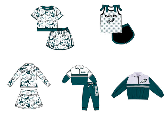 Custom moq 5 mix size milk silk summer teams Girls Green Polka Dot Top Shorts Set Top Skirt Short Set Zipper Pullover Jogger Pants Set Pullover Tops