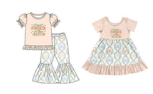 25.5.23 custom each style moq 5eta 4-6week Sibling Sister pumpkin floral baby girl pants sets and dress match family design