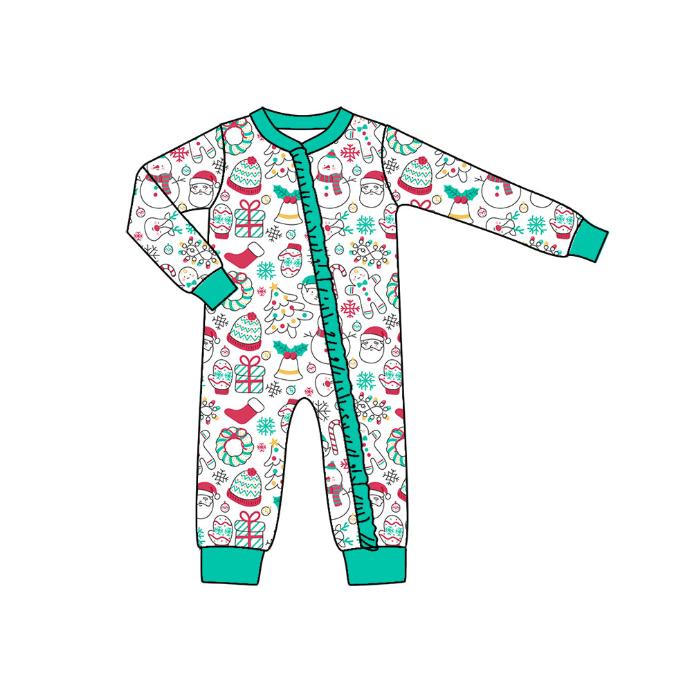 5.27 custom each style moq 5eta 4-5week Sibling Sister Christmas Santa claus sky blue girls or pajama outfits and baby romper and dress match family design