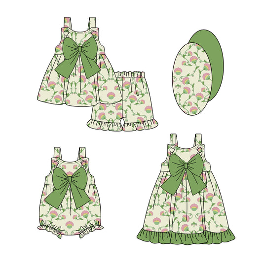 1.24 custom each style moq 5eta 4-6week Sibling Sisters baby girl short sleeve shorts sets and dress and rompers match family design