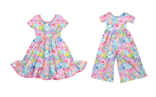 25.9.19 custom each style moq 8 eta 6-8week Sibling Sisters floral baby girl long sleeve dress and jumpsuit match family design