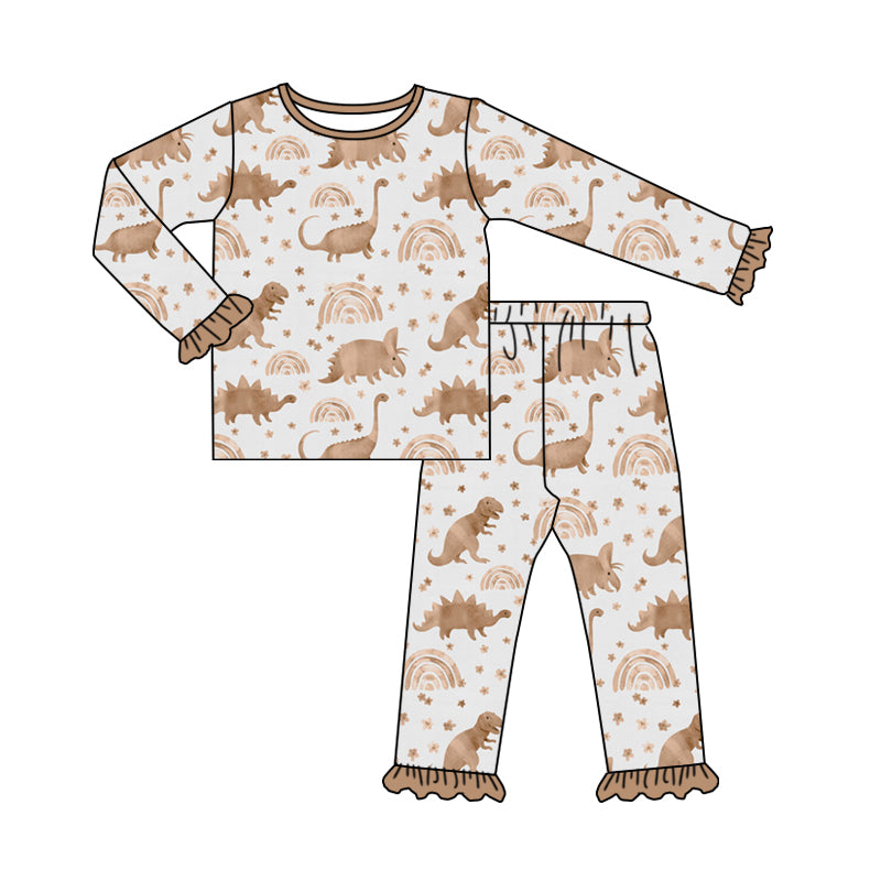 7.6 custom each style moq 5eta 4-6week Sibling Sister dinosaur rainbow baby girls sets and dress and rompers match family design
