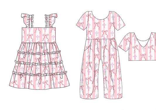 25.10.20 custom each style moq 5 eta 6-8week Sibling Sisters easter bow baby girl long sleeve dress and jumpsuit match family design