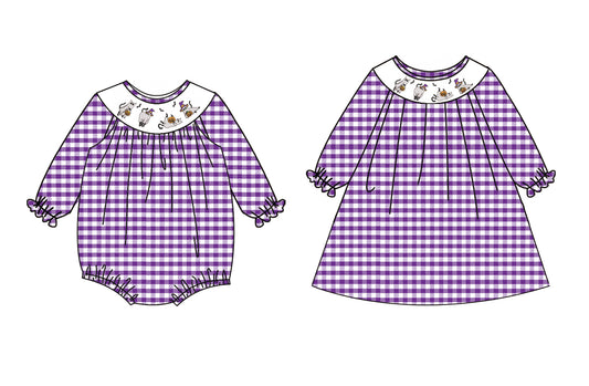 25.5.14 custom each style moq 5eta 4-6week Sibling Sisters ghost baby girl long sleeve dress and rompers match family design