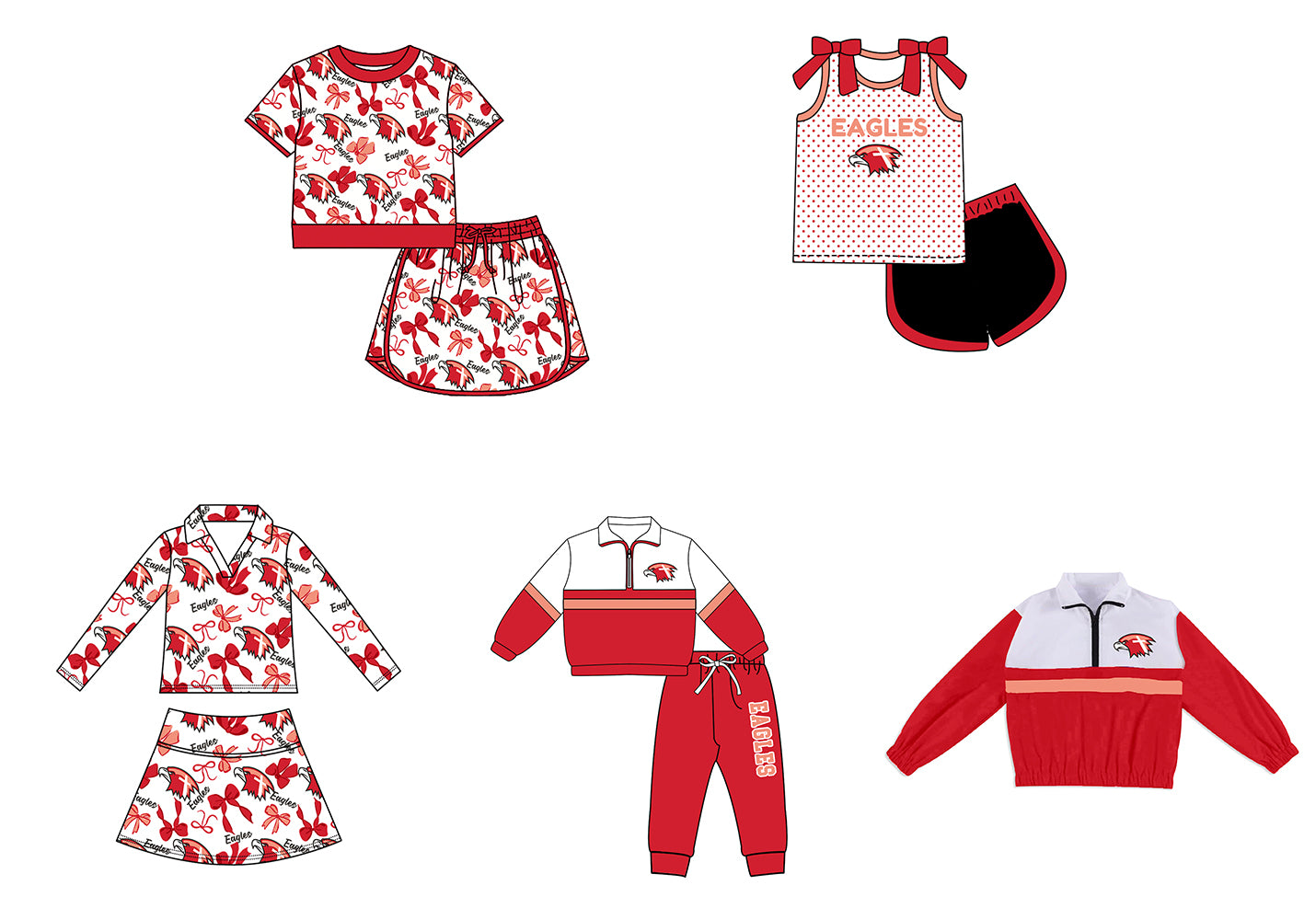 Custom moq 5 mix size milk silk summer teams Girls Polka Dot Top Shorts Set Top Skirt Short Set Red Zipper Pullover Jogger Pants Set