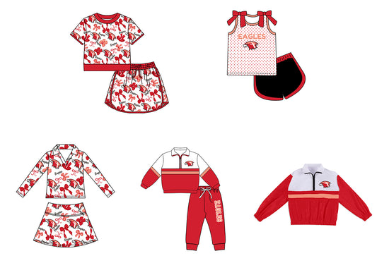 Custom moq 5 mix size milk silk summer teams Girls Polka Dot Top Shorts Set Top Skirt Short Set Red Zipper Pullover Jogger Pants Set