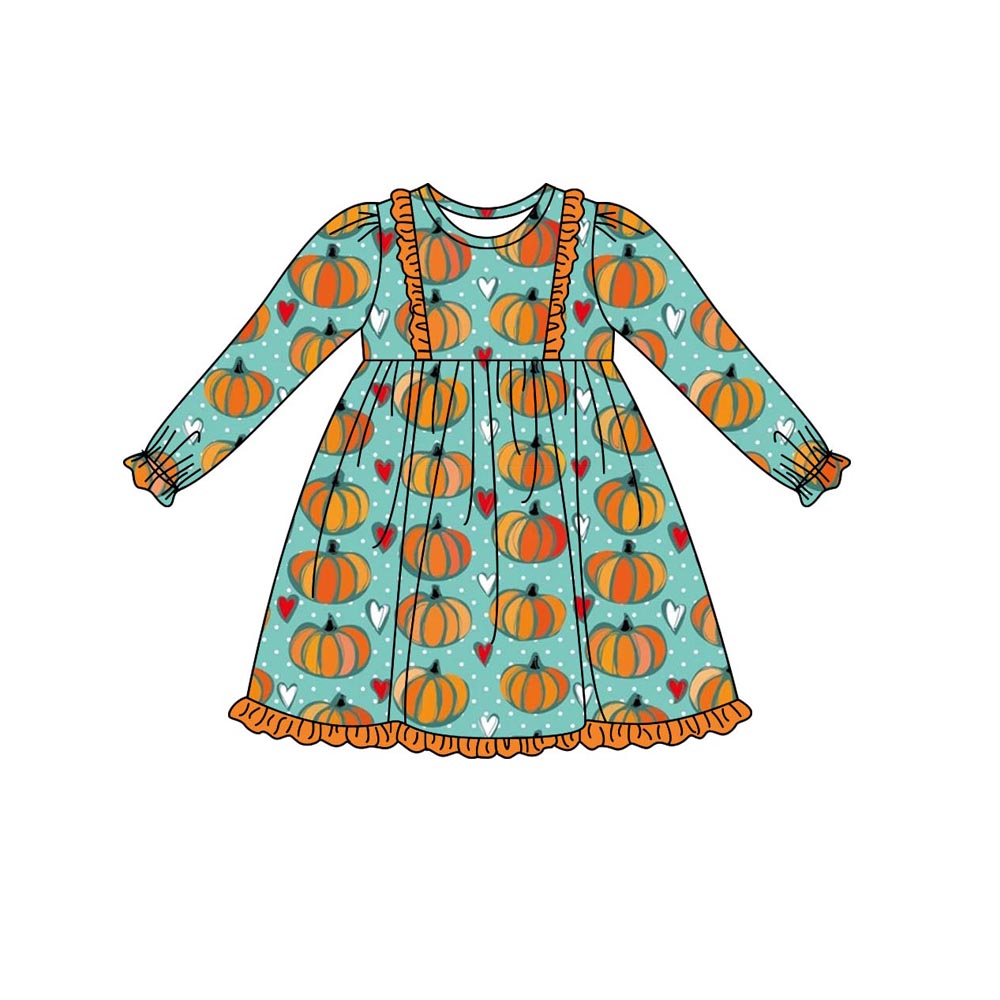 5.31 custom each style moq 5eta 4-6week Sibling Sister pumpkin orange baby girls outfits and dress and baby romper match family design