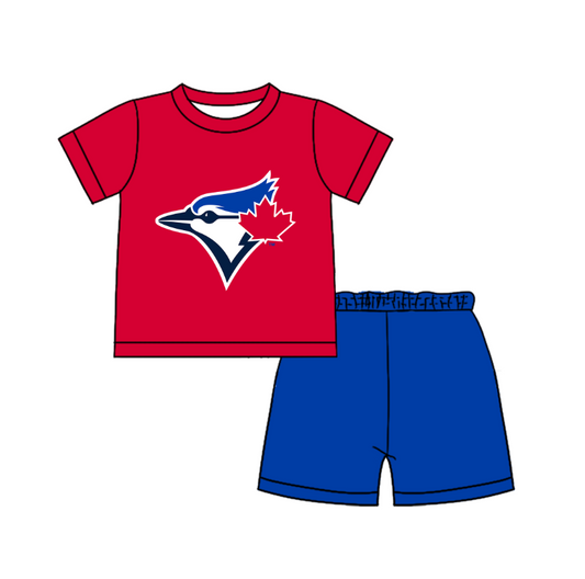 Custom moq 5 mix size milk silk summer teams Baby Boy's red Short-Sleeved O-Neck Top And solid color Shorts Set