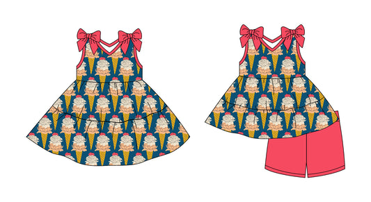 2.28 custom each style moq 5eta 4-6week Sibling Sister ice cream floral baby girl short sleeve shorts sets and dresses match design