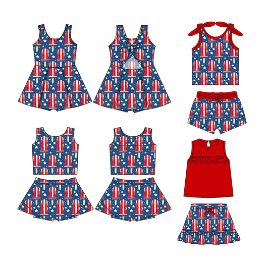 3.10 custom each style moq 5eta 4-6week Sibling Sister baby girls clothes Short Sleeve shorts sets and dress and yoga dress 1 and dress 2 match family design