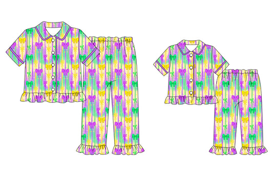 25.9.18 custom each style moq 5eta 4-6week Sibling Sister bow baby short sleeve pants sets and adult sets match design