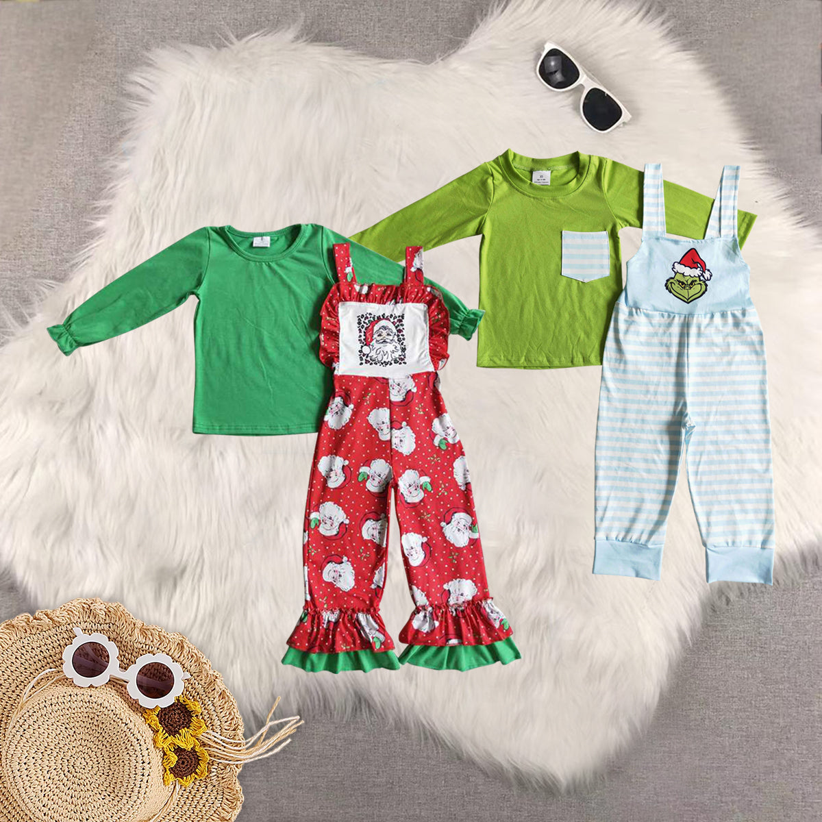 RTS NO MOQ Sibling Baby Girls boy Christmas Long Sleeve Pants Set